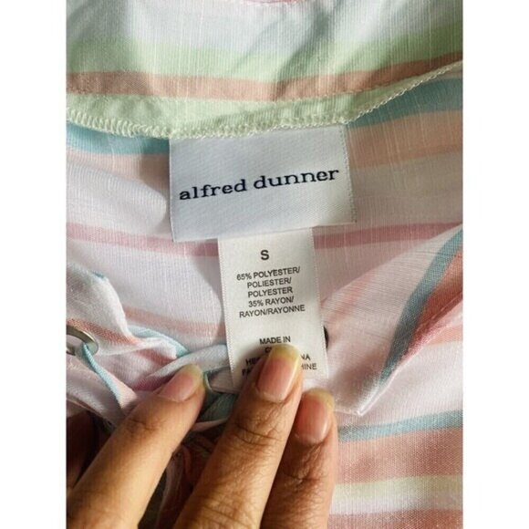 Alfred Dunner Women's round neck striped shirt drawstring front size S New - Picture 4 of 9